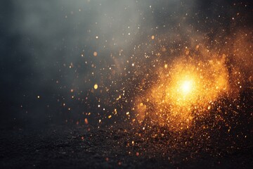 Wall Mural - ethereal golden light bursts through smoky darkness creating a magical and captivating atmosphere fo