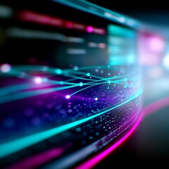 Leinwandbilder - Abstract Data Flow: Digital Network with Bright Lines and Bokeh, Technology Background