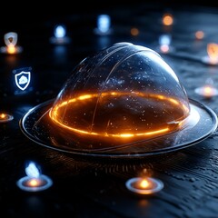 Fototapete - Data Security Dome: Protecting Cloud Networks with Encrypted Connections and Robust Cyber Defenses