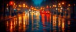 © SatoruArt - Street scene featuring reflections of streetlights and car lights on a wet road
