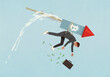 © fStop - Falling Bitcoin rocket strapped to back of male investor over falling money briefcase