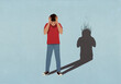 © fStop - Shadow with burning head behind frustrated boy with head in hands