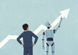 © fStop - Businessman watching humanoid robot pointing at ascending arrow