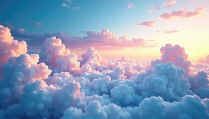 Wall Mural - Subtle gradient sky, clouds seamlessly looping, blue, flowing, illustration