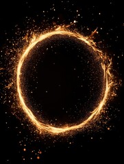 Canvas Print - golden light circle with sparks on a dark background creating a magical and ethereal atmosphere perf