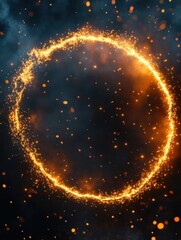 Wall Mural - luminous circle of sparks in a dark space creating a magical atmosphere, perfect for fantasy themes,