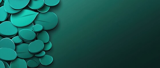 Wall Mural - Abstract teal background with layered circles and leaf shape, creating a modern and elegant design with copy space for text or graphic elements