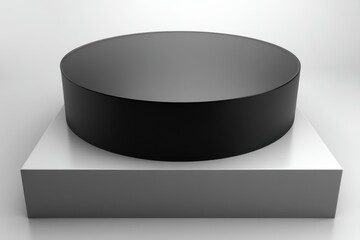 Canvas Print - elegant black cylinder display on a white cube platform showcasing modern minimalist design and prod