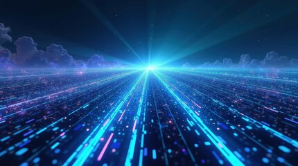 Wall Mural - Abstract glowing lines night cityscape background
