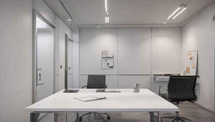 Wall Mural - Bright modern office interior, paper on desk, elevator visible ,  design,  elevator,  corporate