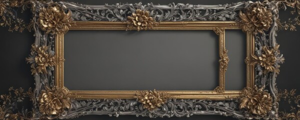 Wall Mural - Exquisite silver & gold floral frames, vintage aesthetic ,  gold leaf,  silver