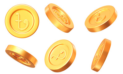 Wall Mural - 3d set golden bangladesh taka coin with different angles. bd money icon,sign. stock vector illustrat