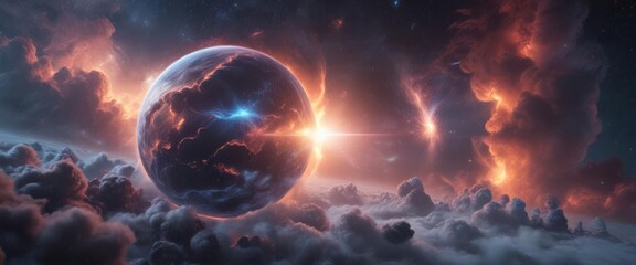 Wall Mural - glowing sphere, swirling nebula clouds, cosmic scene, interstellar medium, celestial, texture
