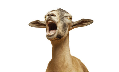 funny screaming goat portrait isolated on pet farm cute loud white brown on transparent background