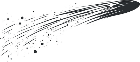 Wall Mural - black and white vector illustration of a comet or meteor streaking across the sky with dynamic motio