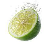 Refreshing lime slice in water splash isolated on food diet lemon fruit on transparent background
