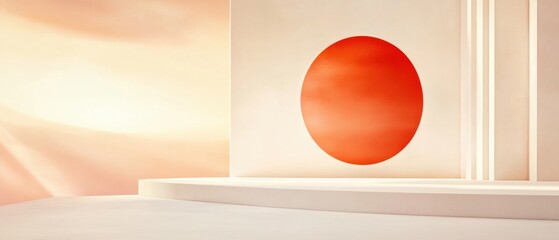 Wall Mural - Abstract studio background with red circle and soft light, creating a minimalist and modern backdrop for product display or artistic presentation