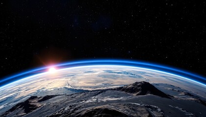 Wall Mural - stunning view of a distant planet surrounded by a bright sun emitting cosmic radiation