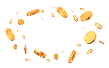 Wall Mural - 3d flying golden bangladesh taka coin with different angles. bd money icon,sign. stock vector illust