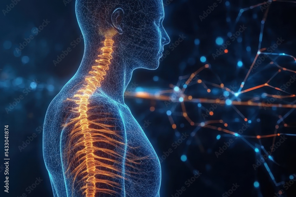 Detailed anatomical representation of the human spine and nervous ...