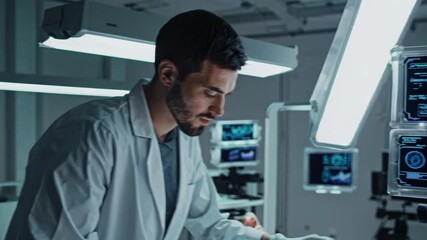 Leinwandbilder - Scientist examines samples in a modern laboratory setting with advanced equipment and focused attention