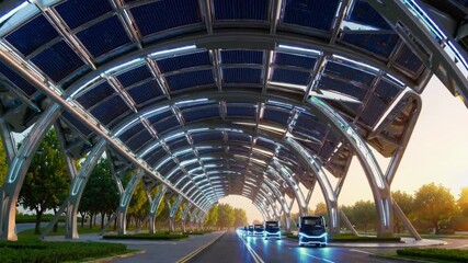 Poster - Solar-powered transportation corridor showcases futuristic vehicle movement in urban setting