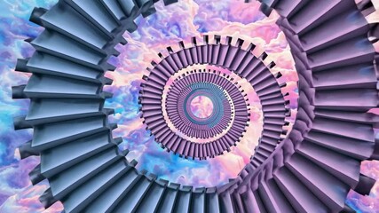 Aufkleber - Spiral structure with pastel clouds promotes a sense of movement and depth in surreal architecture
