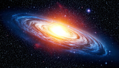 Wall Mural - luminous galaxy with radiant energy bursts from its center, surrounded by vivid nebulas and countles
