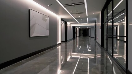 Poster - Modern hallway with sleek architecture and minimalist art at a contemporary building