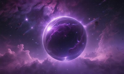 Wall Mural - ethereal orb glows, suspended in swirling purple nebulae , texture, outer space