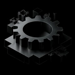 Fototapete - Abstract Metalwork: A 3D Gear and Geometric Forms in Steel with a Sleek, Dark Aesthetic