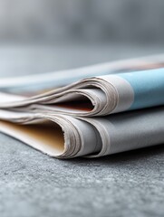 Poster - Minimalist Print Media Mockup Contemporary Newspaper Stack Showcasing Editorial Design, Digital-Age Information Curation, and Sustainable Journalism Trends