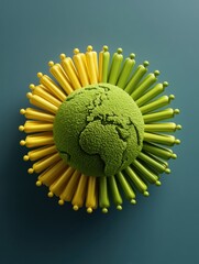 Aufkleber - Global Unity Visualization Multicultural Population Growth Radial Design with Eco-Textured Earth Sphere - Innovative Demographic Connectivity Concept