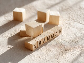 Aufkleber - Minimalist Language Learning Concept Wooden Block Grammar Visualization for Educational Content Creation, Digital Marketing, and Linguistic Skill Development