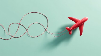 Fototapete - Minimalist Travel Dreams Whimsical Red Airplane on Mint Green - Dynamic Journey Metaphor for Modern Wanderlust and Creative Brand Storytelling