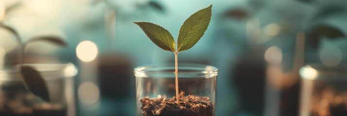 Fototapete - Regenerative Growth Minimalist Green Startup Seedling in Glass Vessel - Sustainable Innovation, Eco-Entrepreneurship and Circular Economy Visual Metaphor