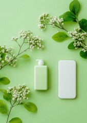 Aufkleber - Minimalist Digital Wellness Eco-Friendly Soft Green Product with Botanical Elements - Modern Wellness Technology and Sustainable Design Aesthetics