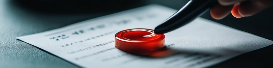Leinwandbilder - Minimalist Legal Tech AI-Enhanced Authentication Process with Sleek Red Seal Stamp - Corporate Verification Innovation for Digital Transformation Era