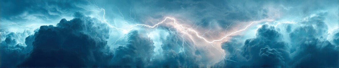 Fototapete - Electrifying Climate Crisis Visualization Immersive  Thunderstorm Dynamics Revealing Atmospheric Energy Transformation in Extreme Weather Cinematography