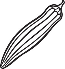okra vegetable line art, black outline, vector and illustration, coloring book page line art drawing