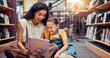 © Jessy/peopleimages.com - Kid, excited or teacher reading book for learning, development or help in school. Teaching, happy or woman with girl, smile or child in library for literature lesson, fairy tale or education support