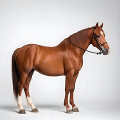 chestnut horse isolated on a white background, elegant equine portrait, vibrant coat, strong physiqu