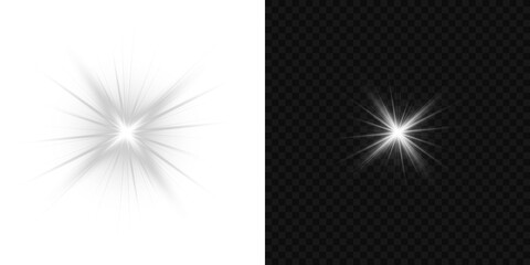 Wall Mural - Shimmering star flash glows softly in minimal compositions. Lens flare streaks burst brightly across light gradients. Abstract sunlight effect surrounds space with radiant energy. Sparkling flare line