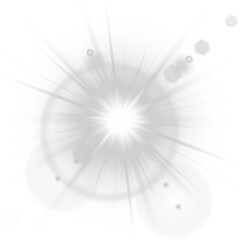 Wall Mural - Vector sun with rays shines on a clear background. Lens flare sparkles subtly with natural glow accents. Sunlight glare overlays suit photo and UI edits. Golden light radiates gently in circular form