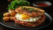 © yuli - Delicious Crispy Bacon and Egg Sandwich with Roasted Potatoes
