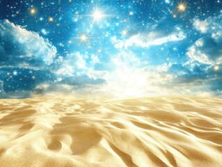 vast, golden desert landscape bathed in celestial light.