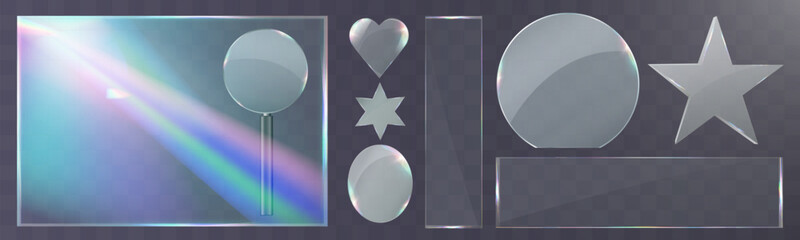 Wall Mural - transparent glass overlays with rainbow glare, prism effect, and glowing light reflections.