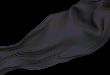 Aufkleber - Smooth black satin fabric in flight on dark background. 3D illustration of dark cloth with smooth pleats.