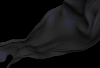 Aufkleber - Smooth black satin fabric in flight on dark background. 3D illustration of dark cloth with smooth pleats.