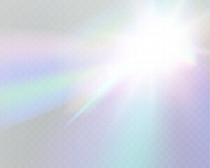 Wall Mural - bright white light explosion with lens flare, rainbow reflections, and sparkles on transparent backg